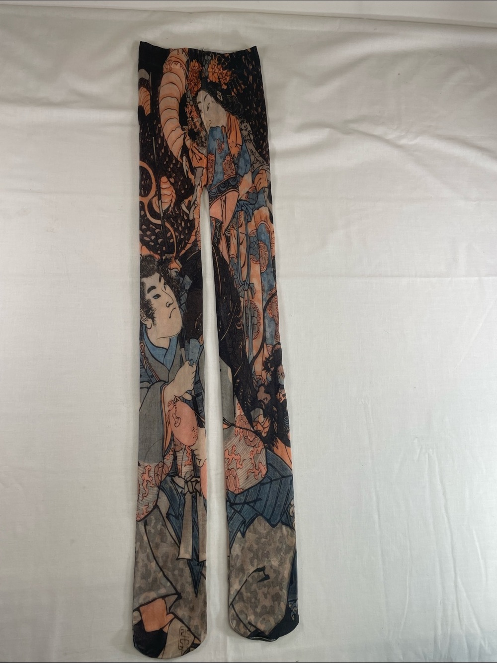 Source Unknown Peach and Navy Printed Hosiery Tights